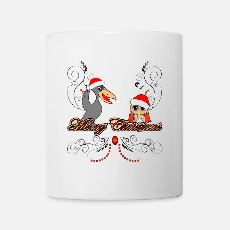 Merry Christmas funny owl with crow - Mug - white