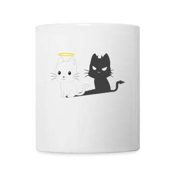 Katzen TShirt - Engel Teufel Tshirt - Tasse - Weiß - Vorne