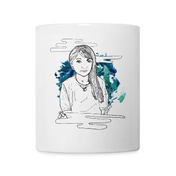 Lächelndes Mädchen mit Muster - Tasse - Weiß - Vorne