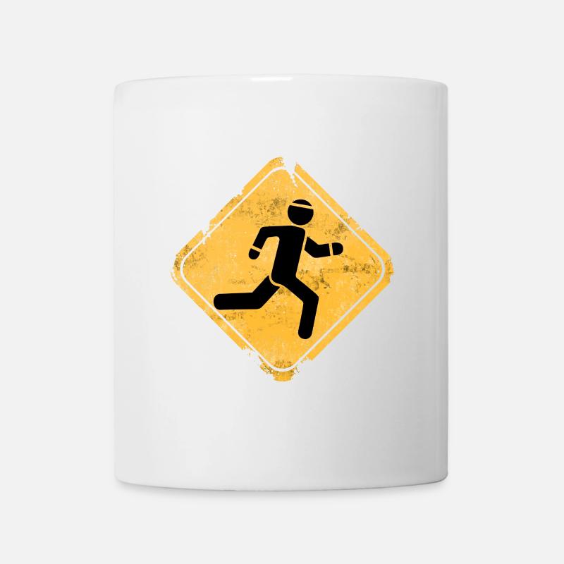 Grunge Runner Crossing Warning Sign - Mug - white