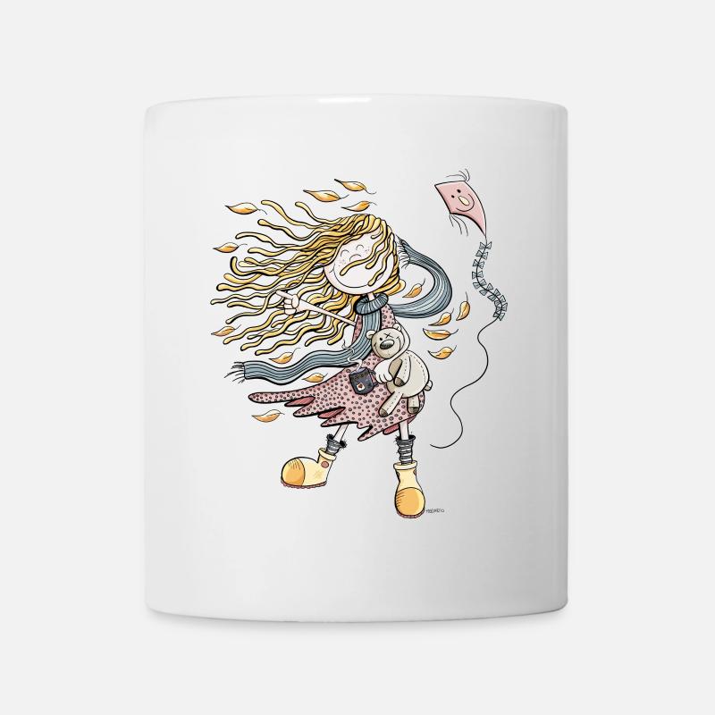 Glückliches Mädchen im Herbstwind I Herbst - Tasse - Weiß