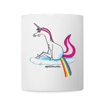 Unicorn pooping rainbow - Einhorn pupst Regenbogen - Tasse - Weiß - Vorne