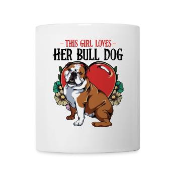 Bulldog mit Herz und Blumen - Tasse - Weiß - Vorne
