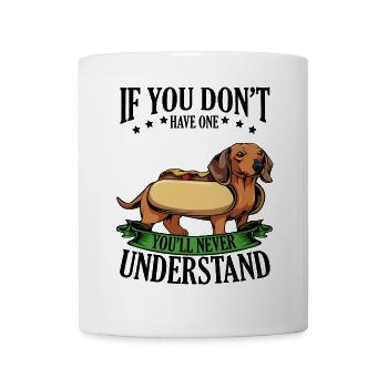 Dackel Hotdog mit Banner - Tasse - Weiß - Vorne