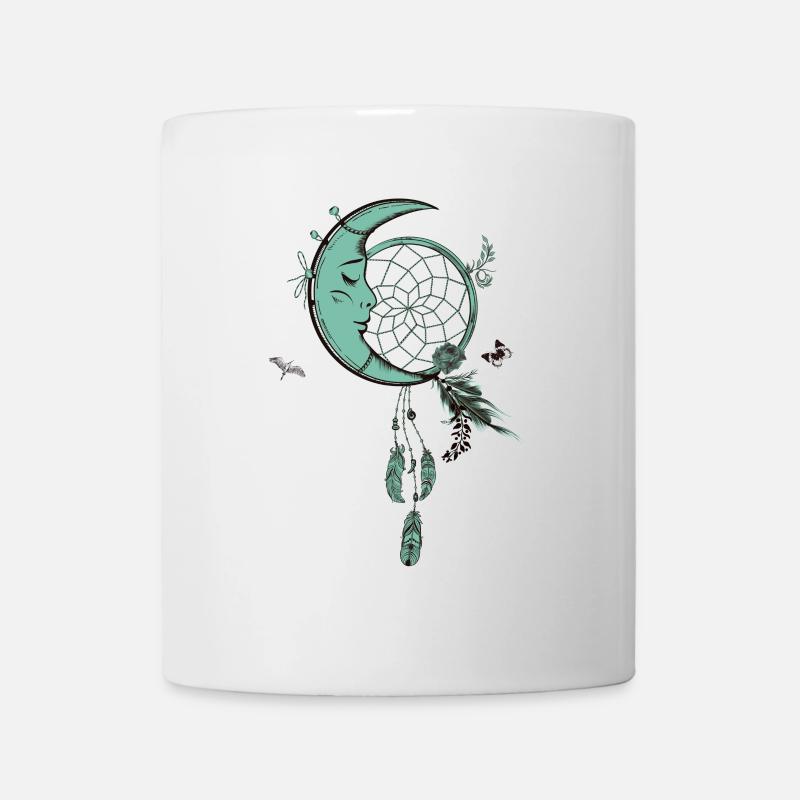 Traumfänger mit Mond und Federn - Tasse - Weiß