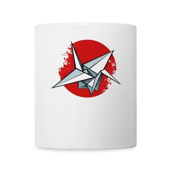 Origami Kranich über rotem Kreis - Tasse - Weiß - Vorne