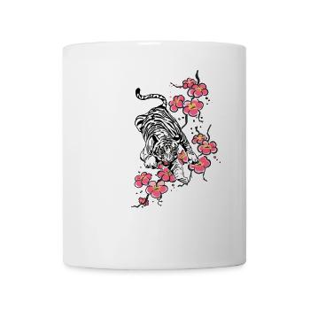 tigre blanc fleur de cerisier fleur de cerisier hanami - Mug blanc - blanc - Devant