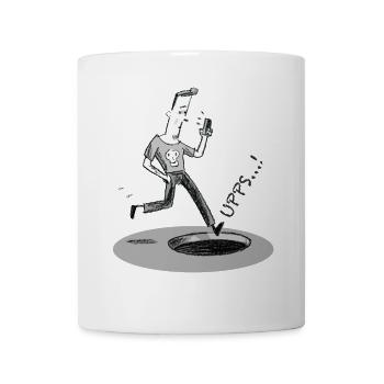 Jumping into the hole with a smartphone - Mug - white - Front