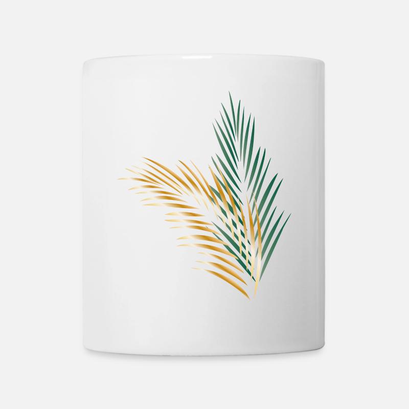 ein grünes und ein goldenes Palmenblatt - Tasse - Weiß