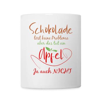 Schokolade und Apfel Motiv mit Humor - Tasse - Weiß - Vorne