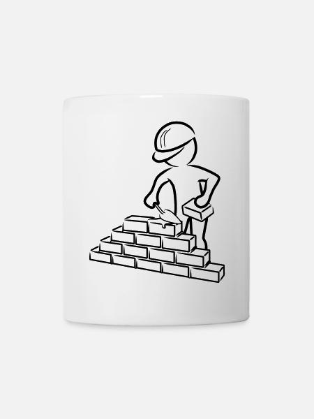 Bauarbeiter mit Maurerkelle, Mörtel und Mauer - Tasse - Weiß