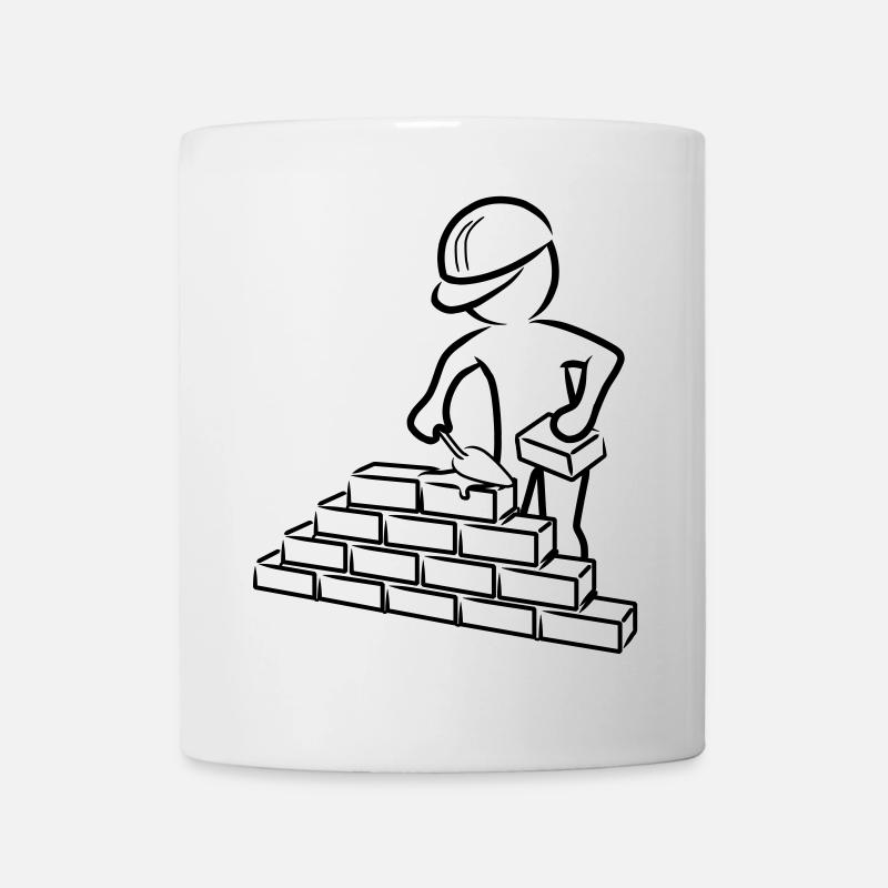 Bauarbeiter mit Maurerkelle, Mörtel und Mauer - Tasse - Weiß