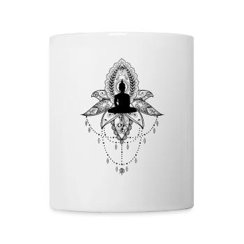 Magnifique lotus avec bouddha, noir et blanc - Mug blanc - blanc - Devant