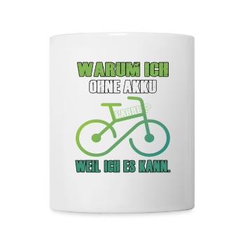 Humorvolles Fahrrad-Motiv ohne Akku - Tasse - Weiß - Vorne