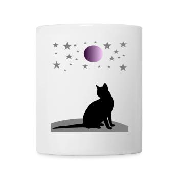 Starry sky with moon and cat - Mug - white - Front