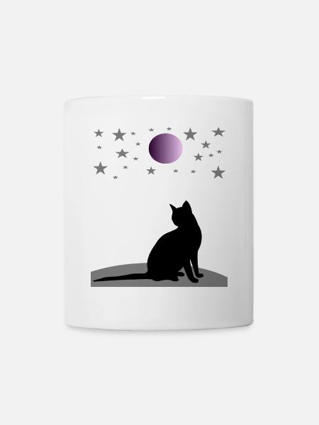 Sternenhimmel mit Mond und Katze - Tasse - Weiß