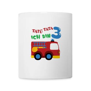 Feuerwehrauto Drei Geburtstag - Tasse - Weiß - Vorne