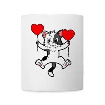Birthday greetings cat heart balloons - Mug - white - Front