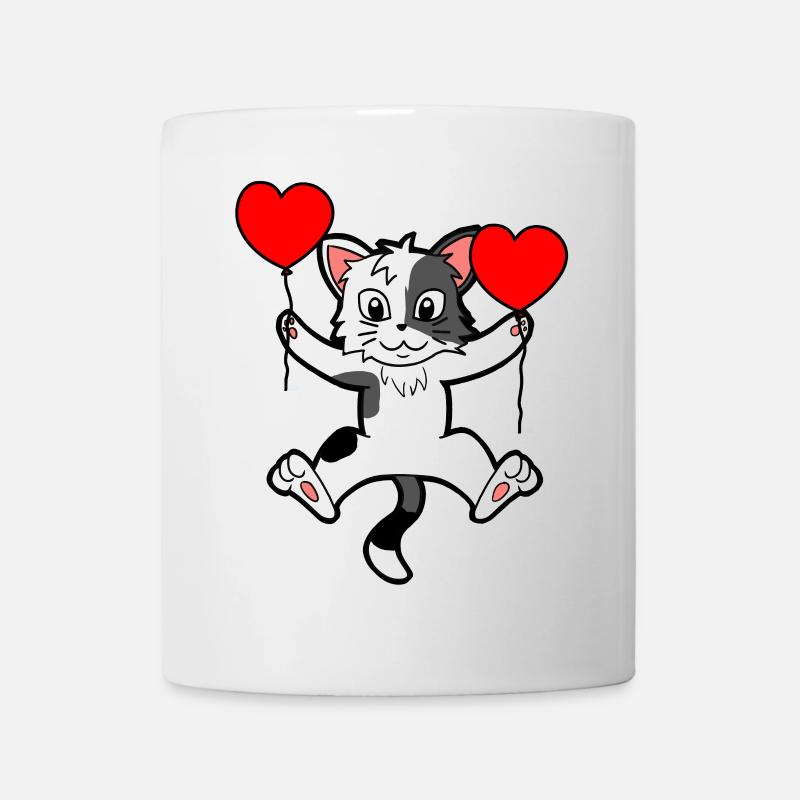 Geburtstags Grüße Katze Herz Luftballons - Tasse - Weiß