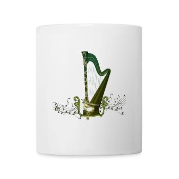 Harpe celtique avec noeud celtique et fleurs avec oiseau - Mug blanc - blanc - Devant