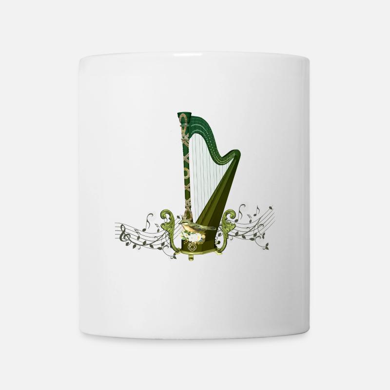 Celtic harp with celtic knot and flowers with bird - Mug - white