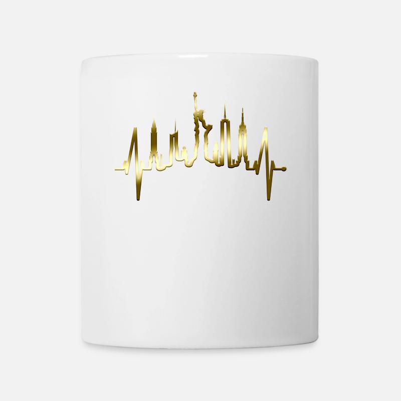 New York Skyline Heartbeat Heart Pulse États-Unis Or - Mug blanc - blanc