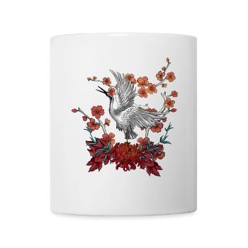 Schöner Kranich mit Blumen - Tasse - Weiß - Vorne