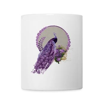 Wonderful peacock and flowers in purple colors. - Mug - white - Front