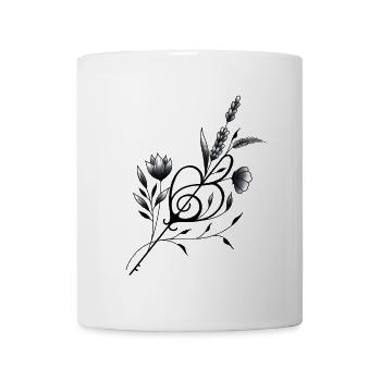 Dessin clé de sol musique cœur et floral - Mug blanc - blanc - Devant