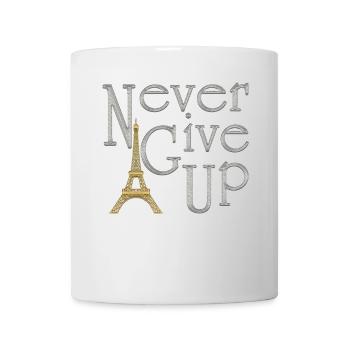 NEVER GIVE UP Silber Eiffelturm Gold - Tasse - Weiß - Vorne