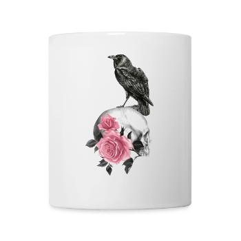 Crâne avec roses et corbeau - Mug blanc - blanc - Devant