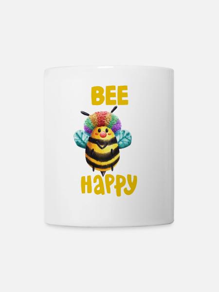 Bee Happy Regenbogenbienchen Design - Tasse - Weiß