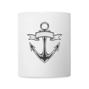 Ancre avec bannières en niveaux de gris - Mug blanc - blanc - Devant