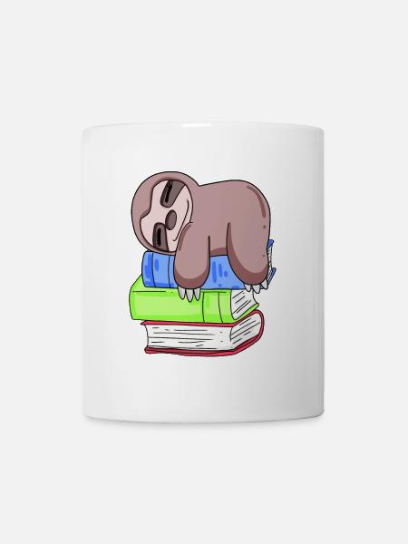 Sloth Book Books Reading - Mug - white
