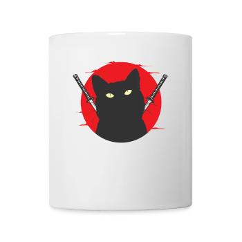 Black Samurai Cat with Swords Pair - Mug - white - Front