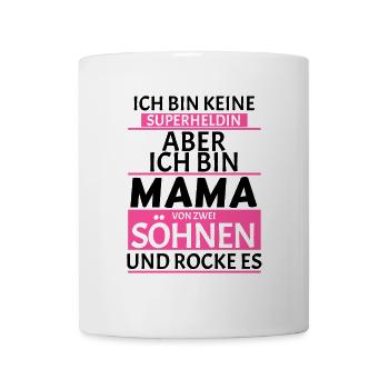 Superheldin Mama Zwei Söhne Spruch Geschenk - Tasse - Weiß - Vorne