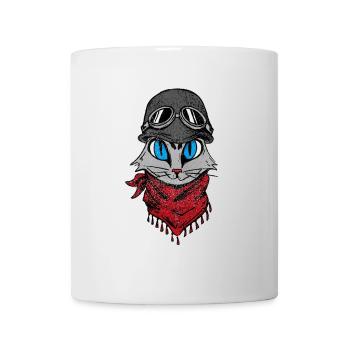 Biker Katze Katzen Cat Kätzchen Mieze Kitten - Tasse - Weiß - Vorne
