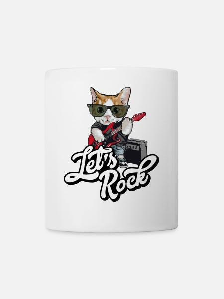 Let's Rock Guitare Rock and Roll Humour Chat - Mug blanc - blanc