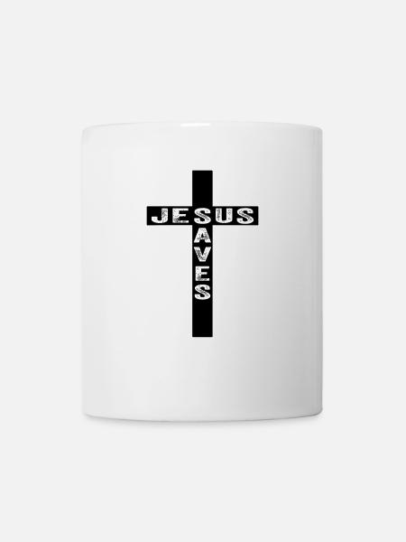 Jesus Saves Kreuz Christlich Glaube Bibel Religion - Tasse - Weiß