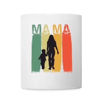 Mama Silhouette im Retrofarben Design Muttertag - Tasse - Weiß - Vorne