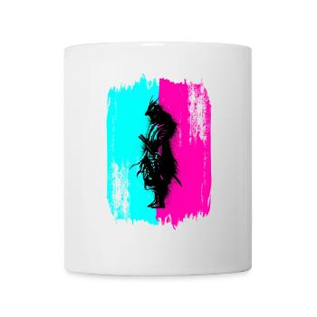 Black Samurai In A Turquoise And Pink Frame - Mug - white - Front