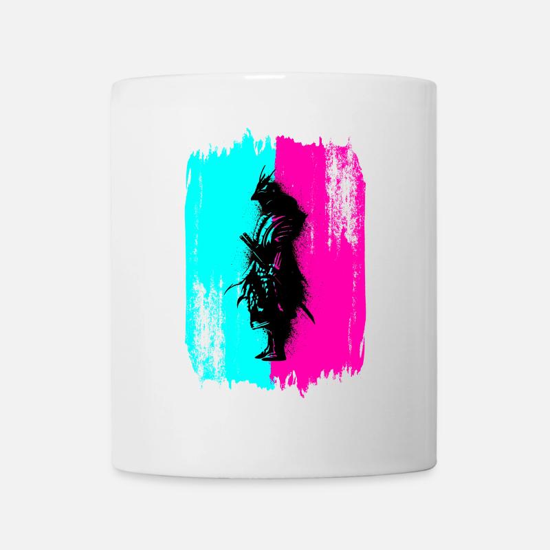 Samurai Silhouette Japan Krieger Schwarz Kunst - Tasse - Weiß