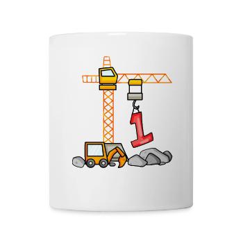 Kinder Geburtstagsshirt Bagger 1 Junge Baustelle 1 - Tasse - Weiß - Vorne