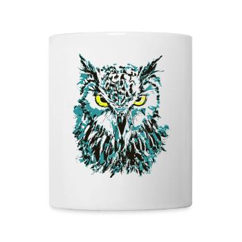 Owl Drawing - Blue Owl with Shining Eyes - Mug - white - Front