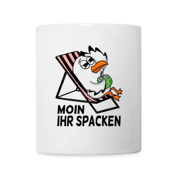 Möwe am Strand - Moin Ihr Spacken - Tasse - Weiß - Vorne