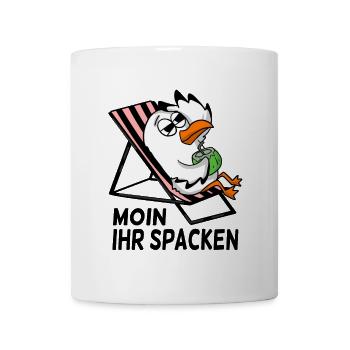 Möwe am Strand - Moin Ihr Spacken - Tasse - Weiß - Vorne