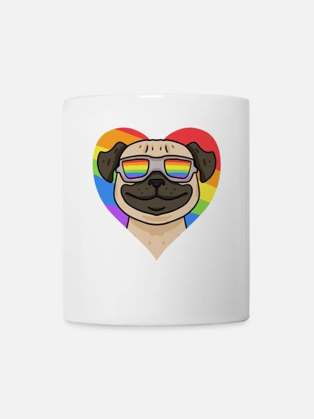 Mops Regenbogen Herz - Tasse - Weiß