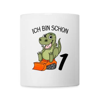 1. Geburtstag Dinosaurier Baustelle Fahrzeug - Tasse - Weiß - Vorne