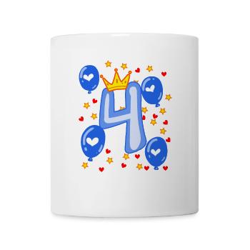 4. Geburtstag Junge Luftballons Krone Sterne - Tasse - Weiß - Vorne