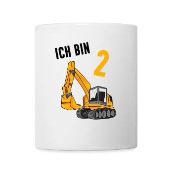 2. Geburtstag 2 Jahre Jungen Bagger Shirt - Tasse - Weiß - Vorne